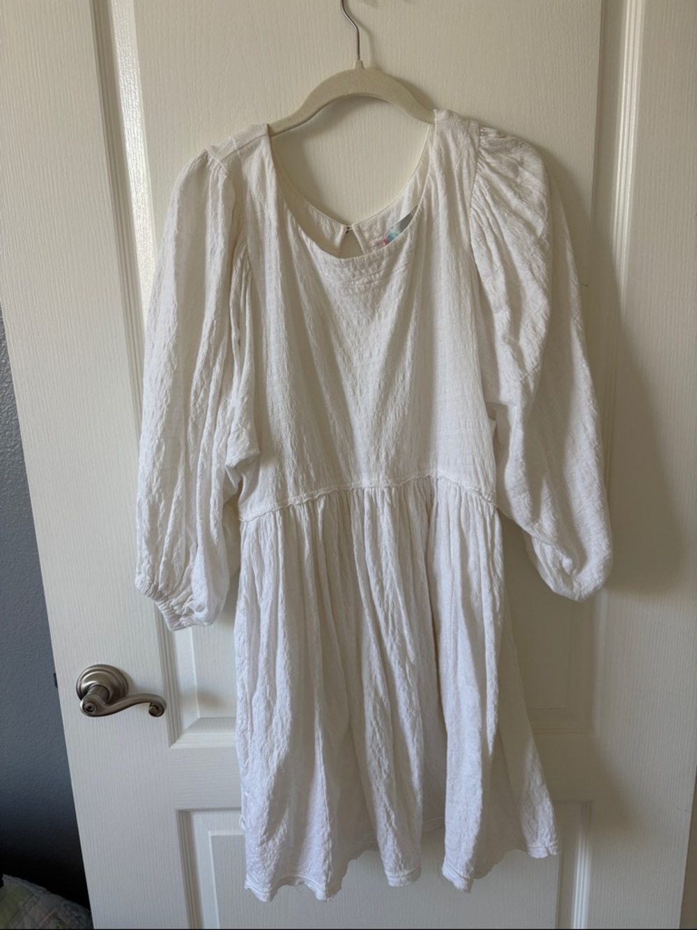 Free People White Pintuck Puff Sleeve Mini Dress